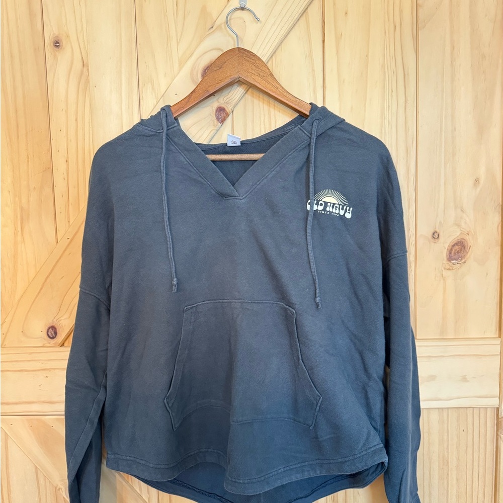 Old Navy Women's V-Neck Hoodie Sweater - Dark Gray